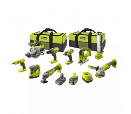 
                  RYOBI ZESTAW COMBO 18V (R18DD3 + RID1801 + R18AG + R18MT3 + R18GLU + RWSL1801 + R18JS + R18ALF + R18PS) 5133003576